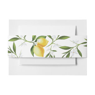 watercolor lemon floral wedding belly band invitation belly band