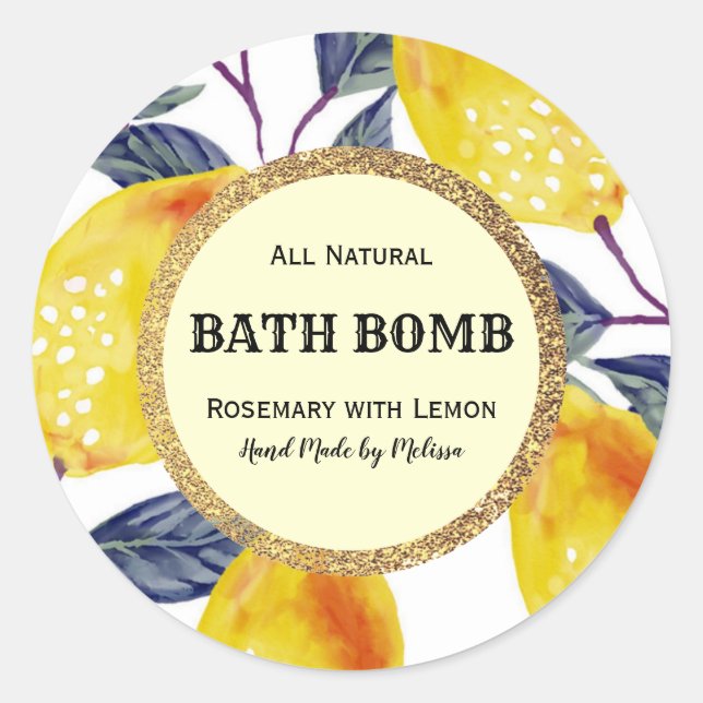 Watercolor Lemon & Foliage Bath Bomb Product Label (Front)