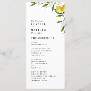 Watercolor lemon foliage wedding program