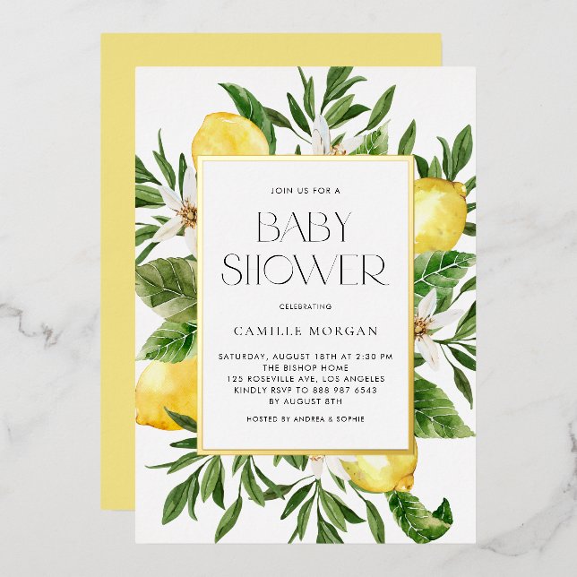 Watercolor Lemon Frame Botanical Baby Shower (Front/Back)