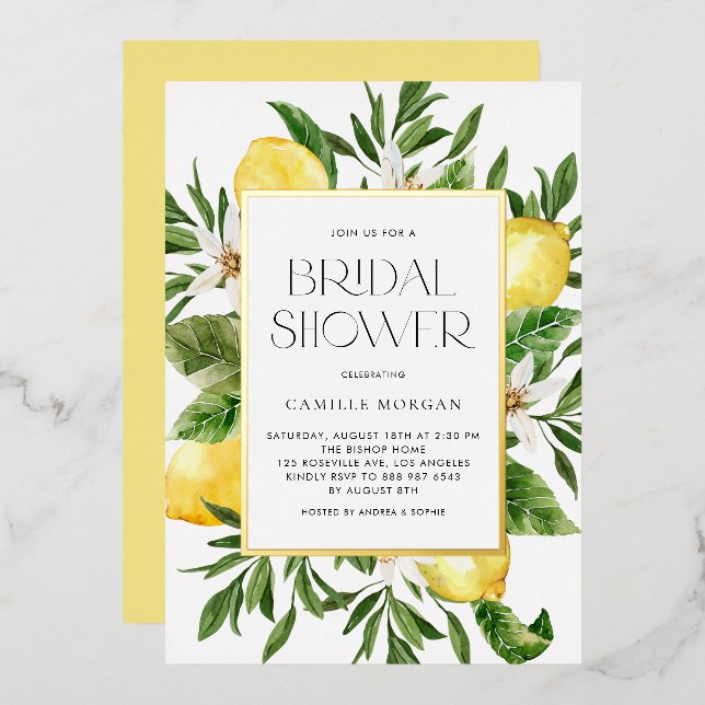 Watercolor Lemon Frame Botanical Bridal Shower (Front/Back)