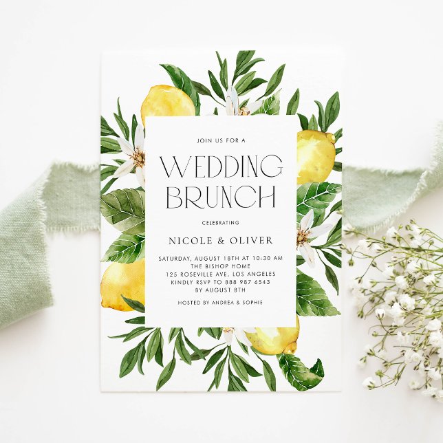 Watercolor Lemon Frame Botanical Wedding Brunch Invitation (Creator Uploaded)