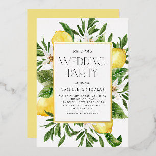 Watercolor Lemon Frame Botanical Wedding Party