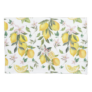 Watercolor Lemon Fruit Floral Pattern Pillowcase
