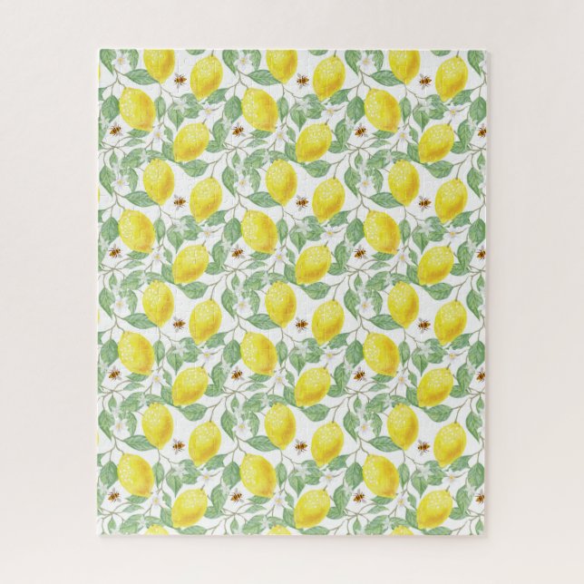 Watercolor Lemon Fruit, Lemon Blossom and Bees Jigsaw Puzzle (Vertical)