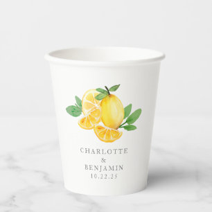 Watercolor Lemon Fruit Personalized Wedding Paper Cups