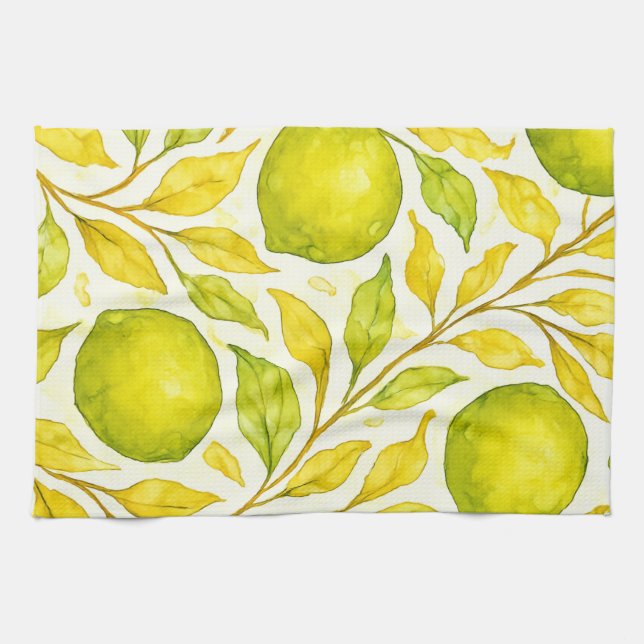 Watercolor Lemon Fruit Seamless Pattern Kitchen Towel (Horizontal)