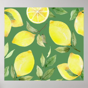Watercolor lemon, fruit wallpaper pattern. poster