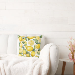Watercolor Lemon Garden Throw Pillow