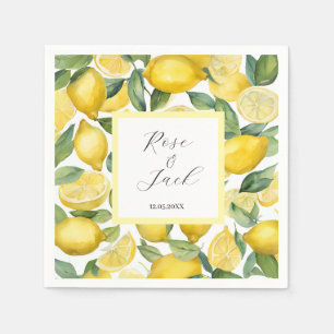 Watercolor Lemon Garden White Wedding Napkin
