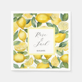 Watercolor Lemon Garden White Wedding Napkin