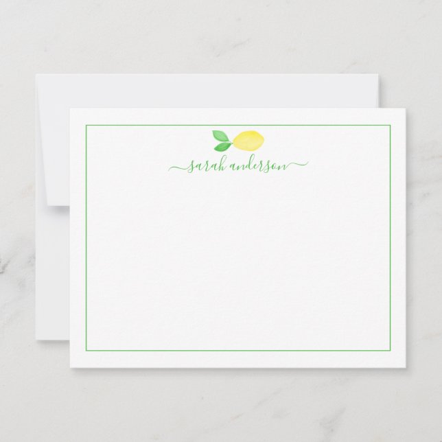 Watercolor Lemon Green Border Personalized Card (Front)