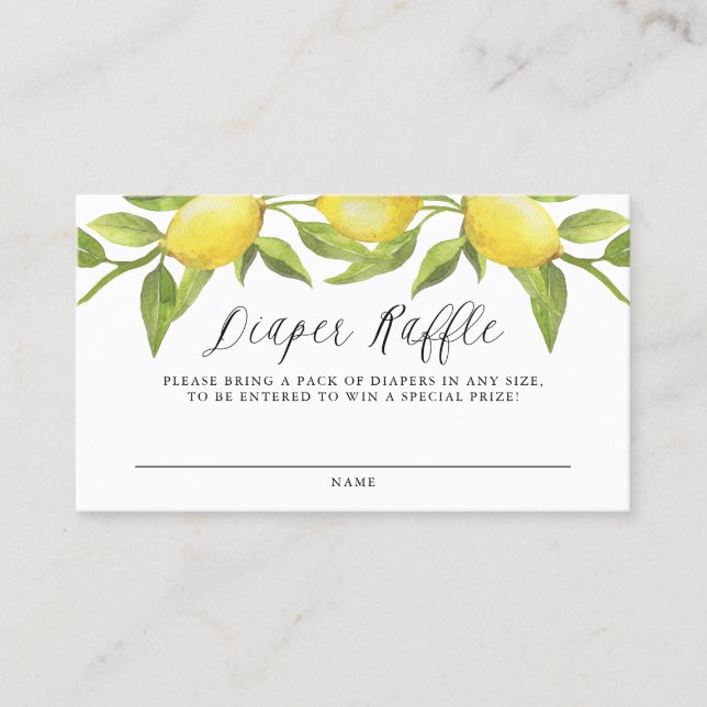 Watercolor Lemon Greenery Diaper Raffle Card (Front)