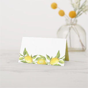 Watercolor Lemon Greenery Garland Wedding Place Card