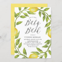 Watercolor Lemon Greenery Wreath Baby Shower Bash