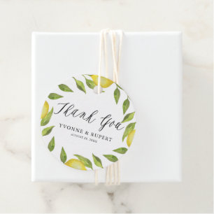 Watercolor Lemon Greenery Wreath Wedding Thank You Favour Tags