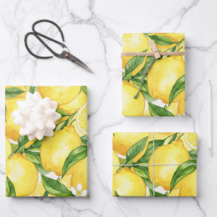 Watercolor Lemon Grove Seamless Pattern Wrapping Paper Sheet