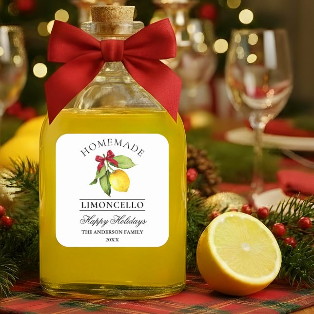 Watercolor Lemon Homemade Limoncello Holiday  Square Sticker (Customize to change text size or text style.)