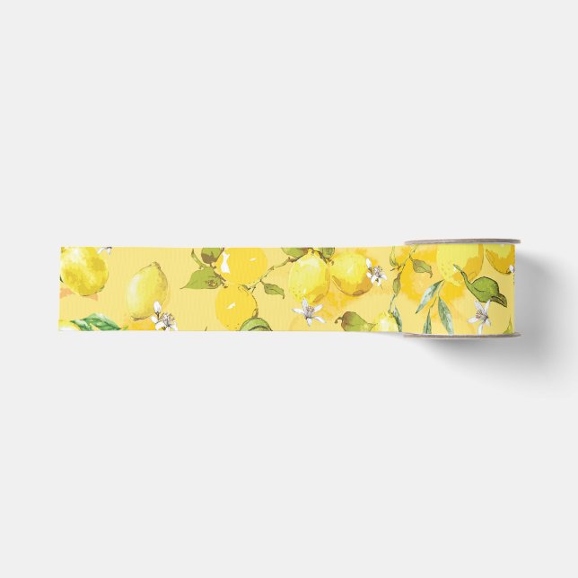 Watercolor lemon IV Grosgrain Ribbon (Front)