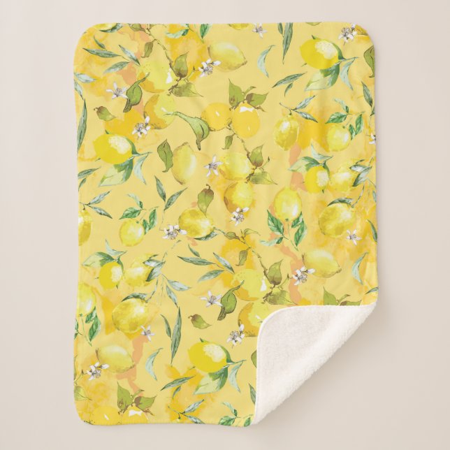 Watercolor lemon IV Sherpa Blanket (Front)