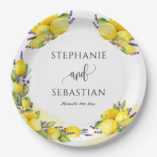 Watercolor Lemon Lavender Boho  Paper Plate