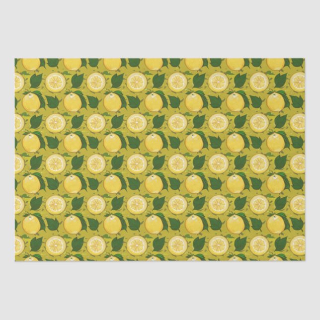 Watercolor Lemon Leaf Yellow Pattern  Tissue Paper (Front)