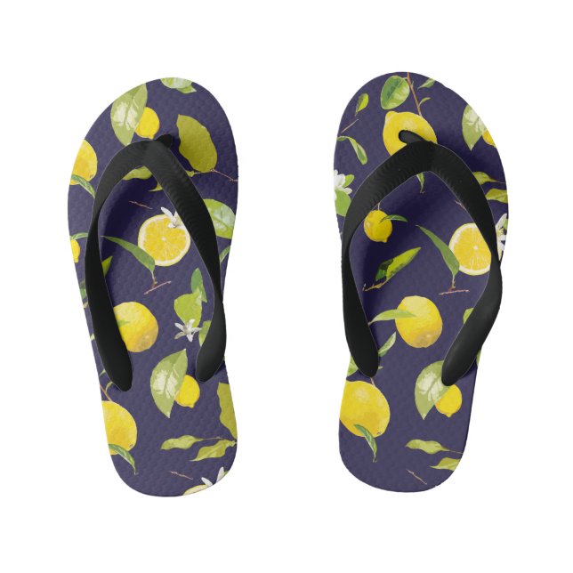 Watercolor Lemon & Leaves 10 Kid's Flip Flops (Footbed)