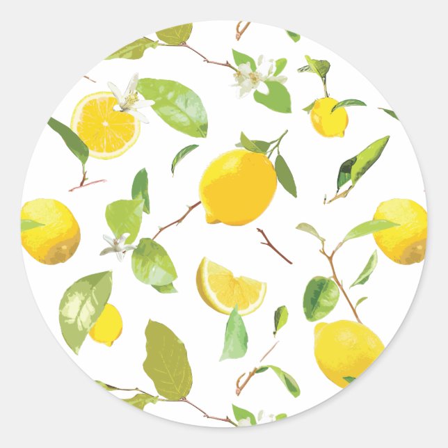 Watercolor Lemon & Leaves 2 Classic Round Sticker (Front)