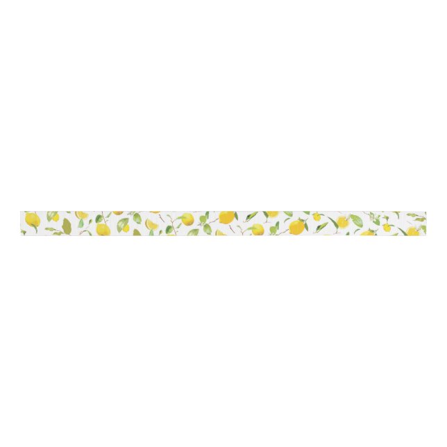 Watercolor Lemon & Leaves 2 Grosgrain Ribbon (Front)