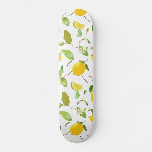 Watercolor Lemon & Leaves 2 Skateboard (Front)