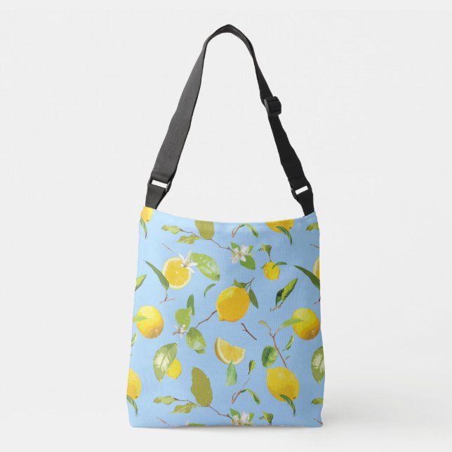 Watercolor Lemon & Leaves 3 Crossbody Bag (Front)