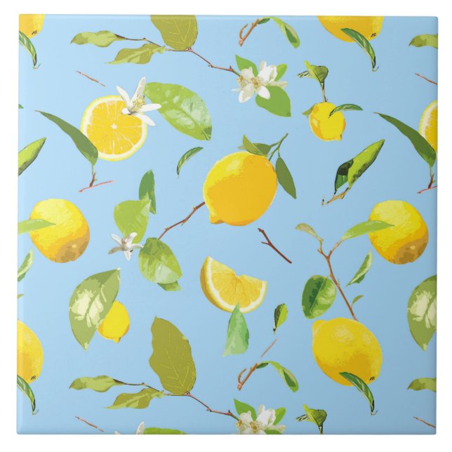 Watercolor Lemon & Leaves 3 Tile (Front)