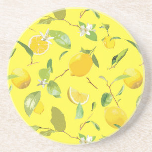 Watercolor Lemon & Leaves 4 Coaster