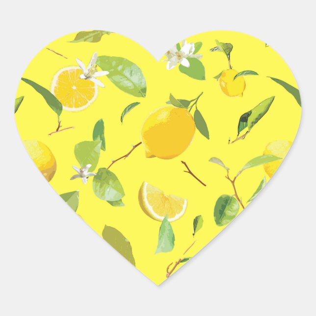 Watercolor Lemon & Leaves 4 Heart Sticker (Front)