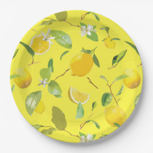Watercolor Lemon & Leaves 4 Paper Plate