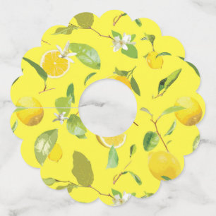 Watercolor Lemon & Leaves 4 Wine Glass Tag