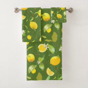 Watercolor Lemon & Leaves 5 Bath Towel Set