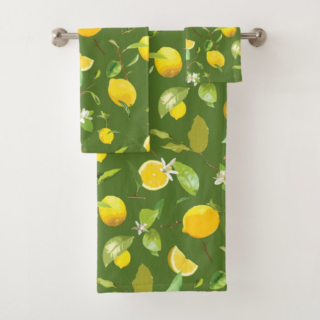 Watercolor Lemon & Leaves 5 Bath Towel Set (Insitu)