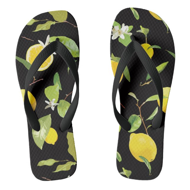 Watercolor Lemon & Leaves Flip Flops (Footbed)