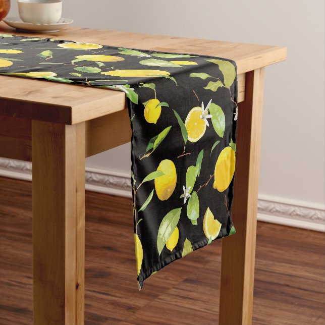 Watercolor Lemon & Leaves Medium Table Runner (In Situ)