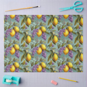 Watercolor Lemon & Lilac Flowers Pattern Tissue Paper