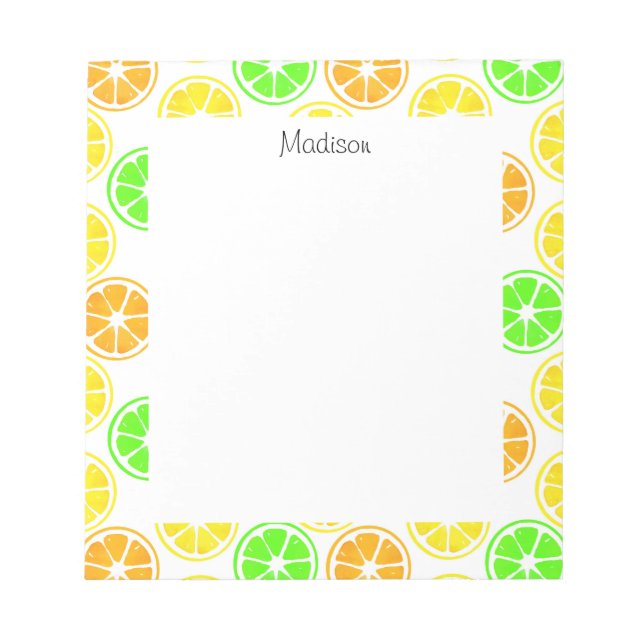 Watercolor Lemon Lime Orange Slices Pattern Notepad (Front)