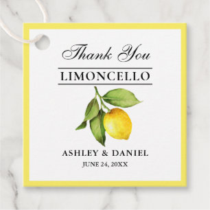 Watercolor Lemon Limoncello Square Wedding Favour Tags