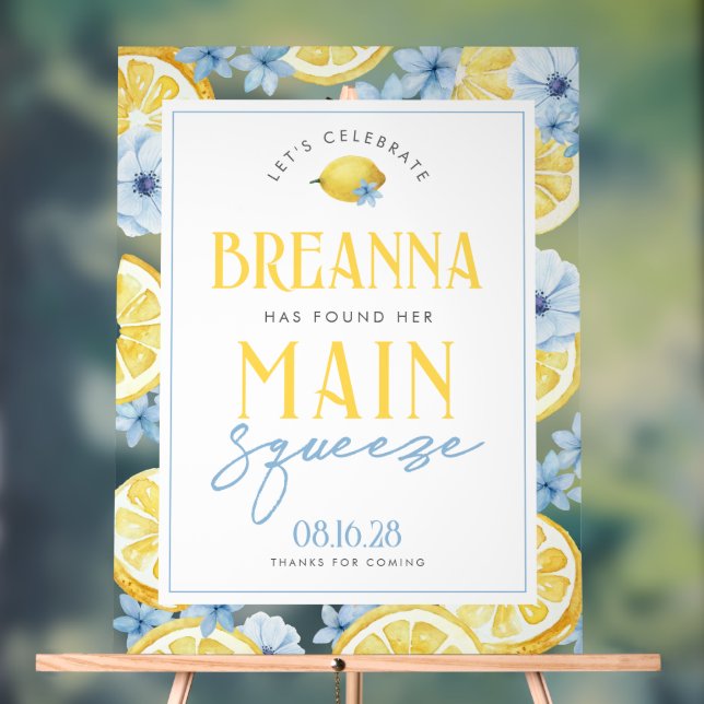 Watercolor Lemon Main Squeeze Acrylic Welcome Sign (Neutral)