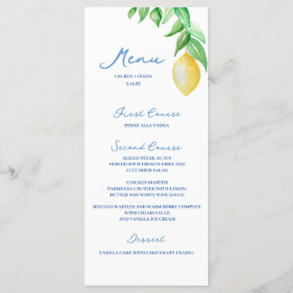 Watercolor Lemon Mediterranean Blue  Menu