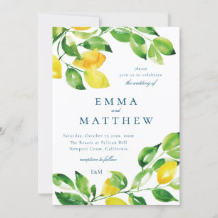 Watercolor lemon mediterranean  invitation