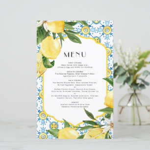 Watercolor Lemon Mediterranean Pattern Menu Card