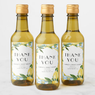 Watercolor Lemon Mediterranean Sweet 16 Thank You Wine Label