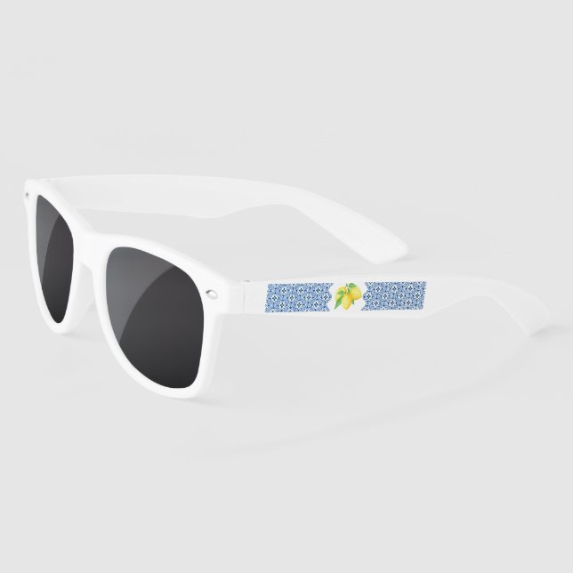 Watercolor Lemon Mediterranean Tile Logo Sunglasses (Left)