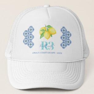 Watercolor Lemon Mediterranean Tile Logo Trucker Hat